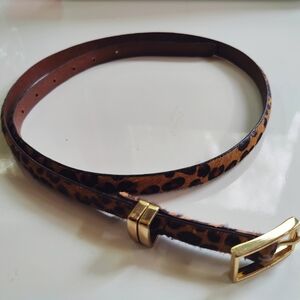 Banana Republic Leopard Pattern Calf Hair Leather Belt with Gold Buckle M